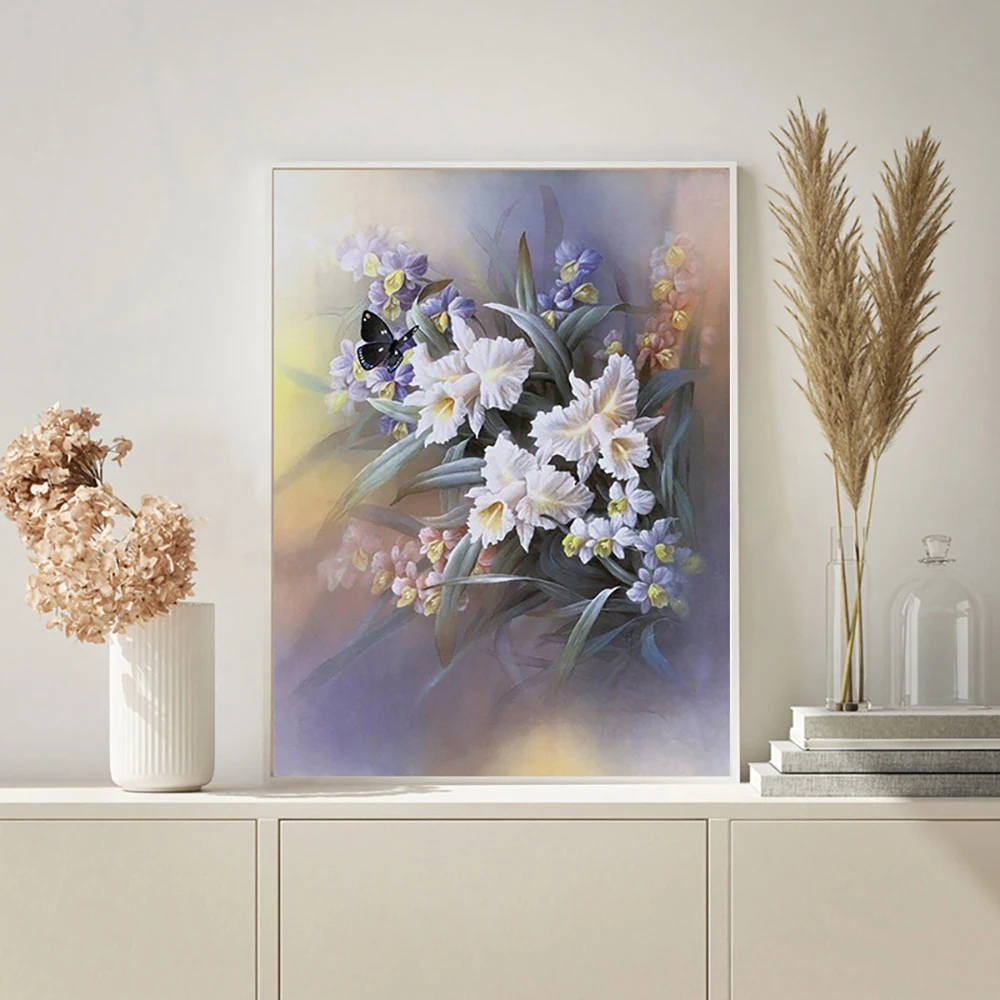 

5D DIY Diamond Painting, Beautiful Flowers Butterflies Cross Stitch Kits, Full Diamond Embroidery Art, Wall Painting, Home Decor