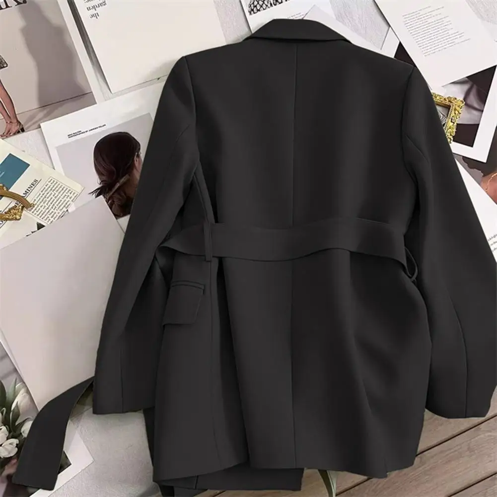 Work Office Coat Formal Business Style Women's Suit Coat with Belted Waist Slim Fit Long Sleeve Office Coat for Ol Commute Lady