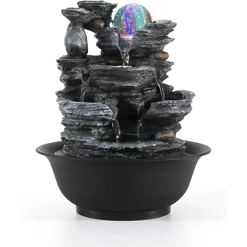 Tabletop Water Fountain Indoor Waterfalls Fountains with Colored LED Light Decorative Feng Shui Tabletop Fountain