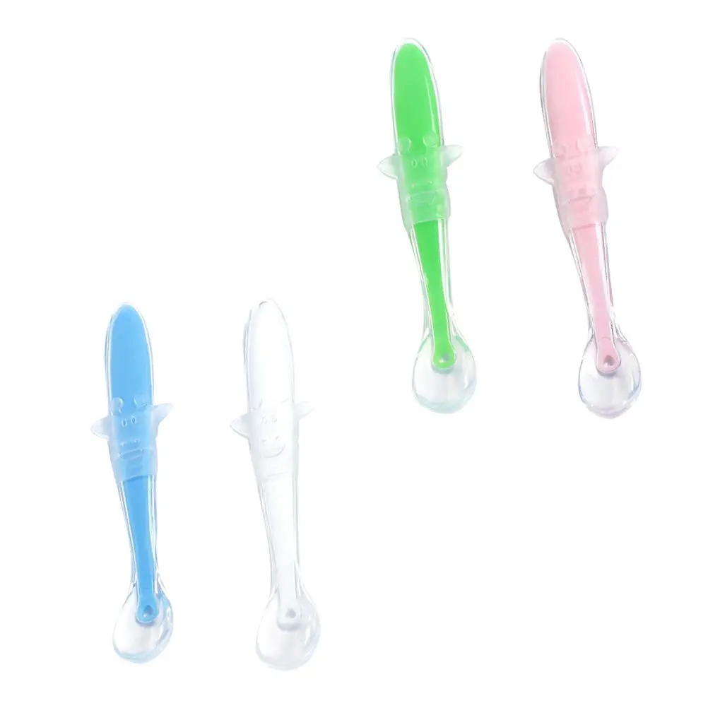 

4Pcs Silicone Baby Spoon Set Smooth Non-Deform Long Handle for Infant Feeding Training Complementary Food Rice Paste Eating Tool