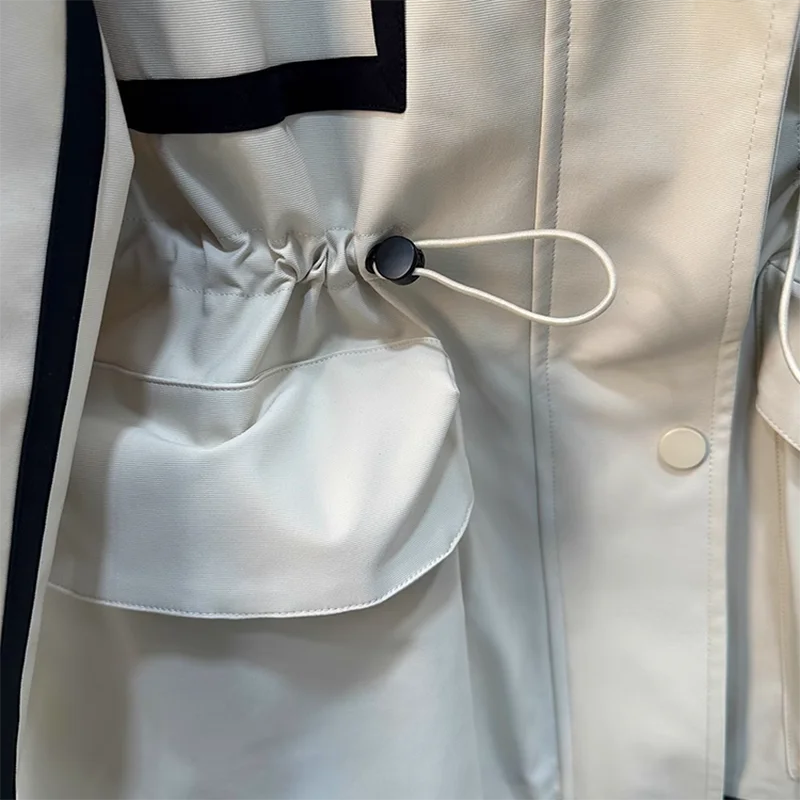 European Goods High-end Ribbon Stitching Contrast Jacket Women's 2025 New Spring and Autumn Leisure Loose Slim Short Trench Coat - Image 6