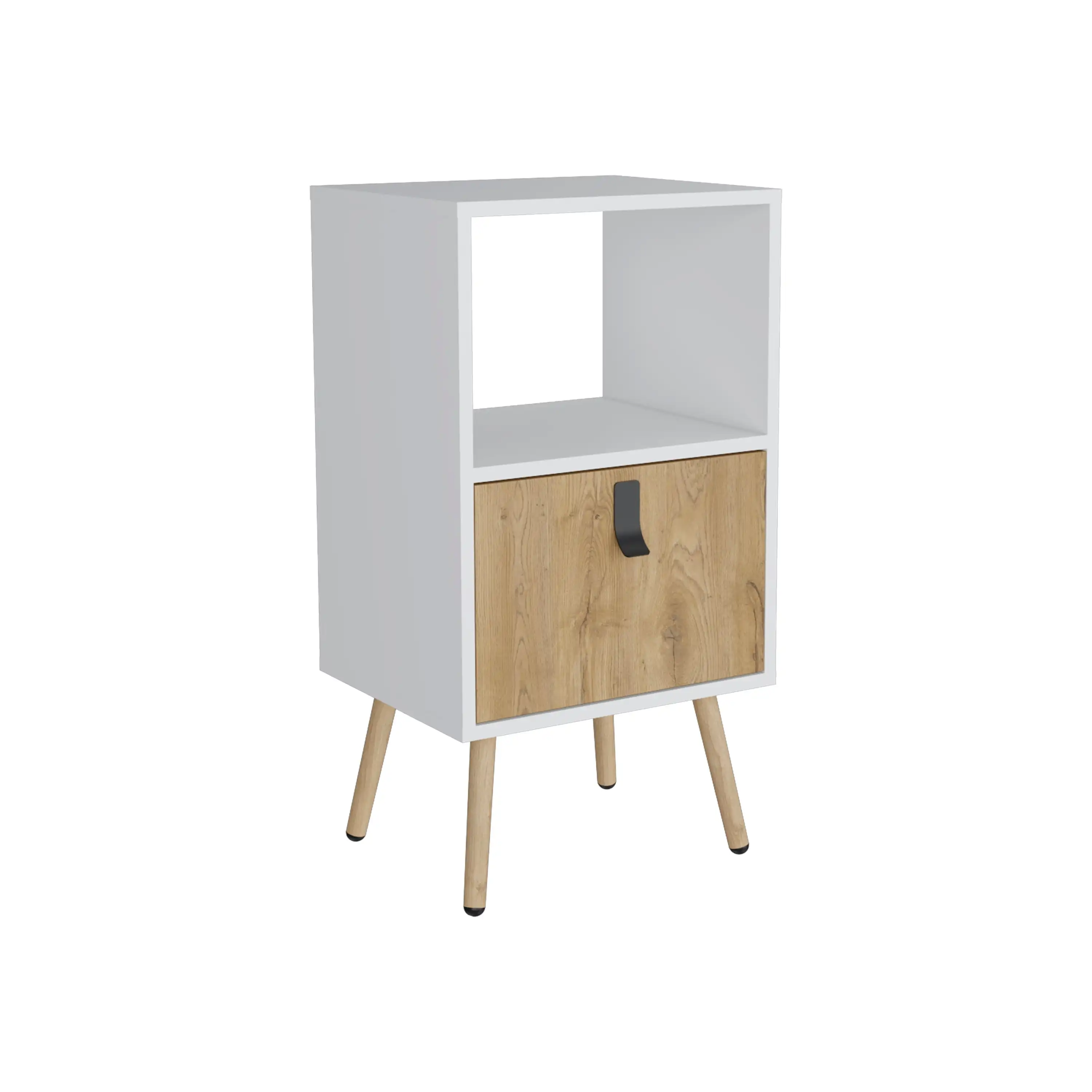 

Huna Tall Nightstand with Open Storage and Drawer in Modern Design White / Macadamia