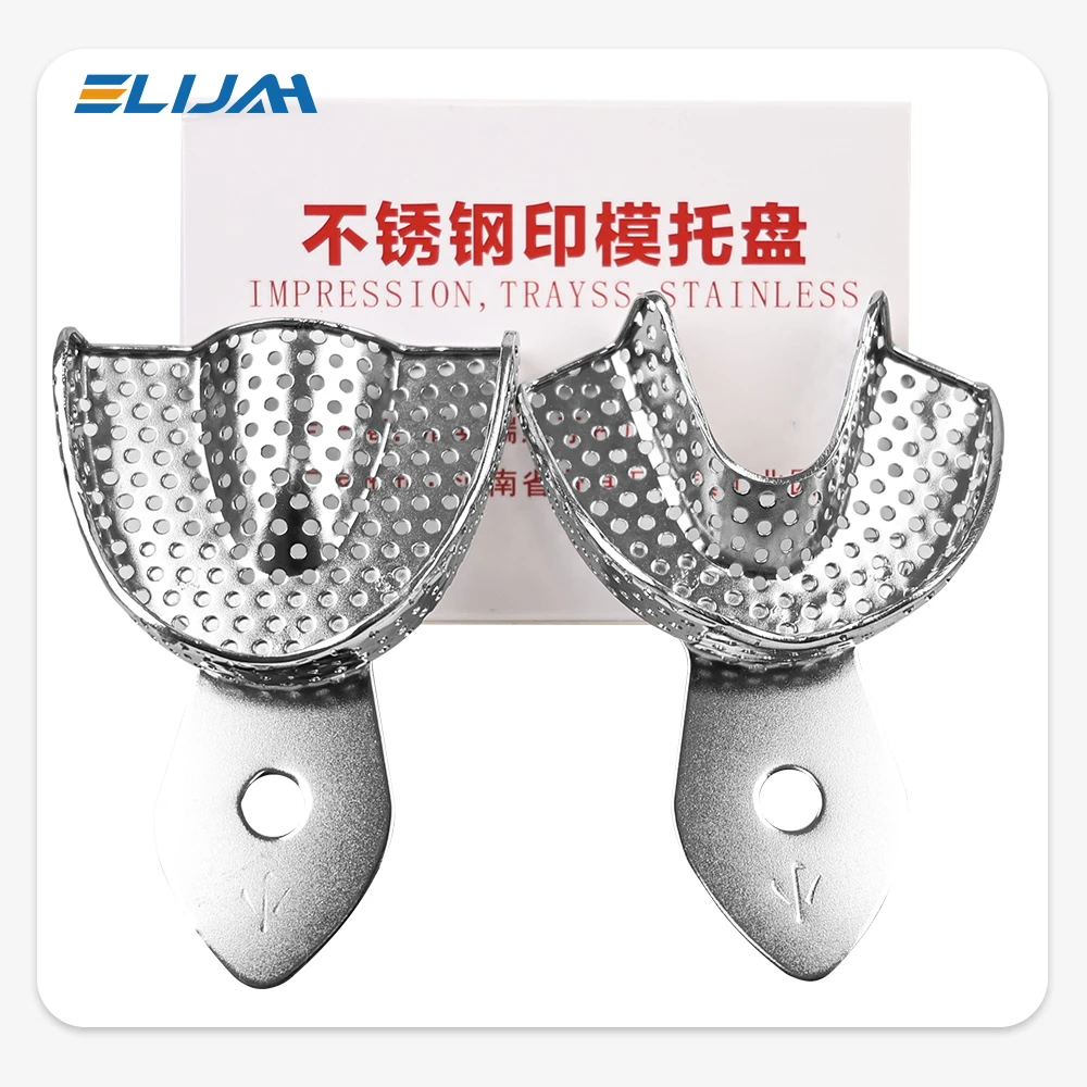 2Pcs Stainless Steel Dental Impression Trays Upper Lower Teeth Holder Denspay Autoclavable Denture Teeth Tray Dental Lab Tools