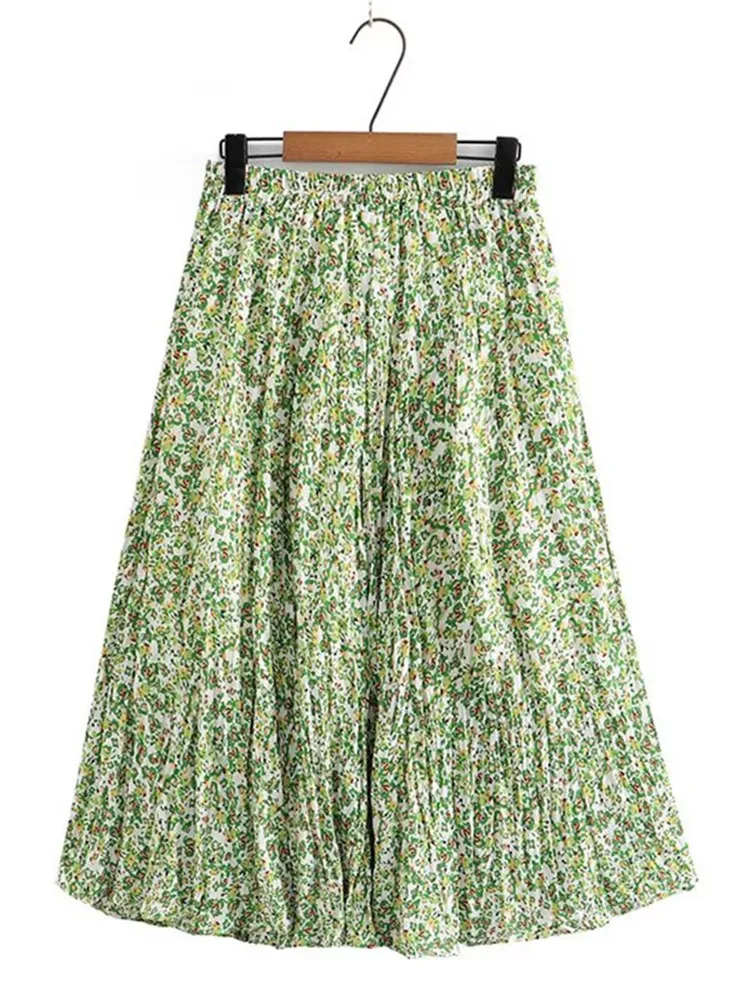 

Plus Size Women's Skirt Polyester Print Skirt Stretch Elastic Waist Floral Large Hem Umbrella Skirt Double-Layer Floral Skirt