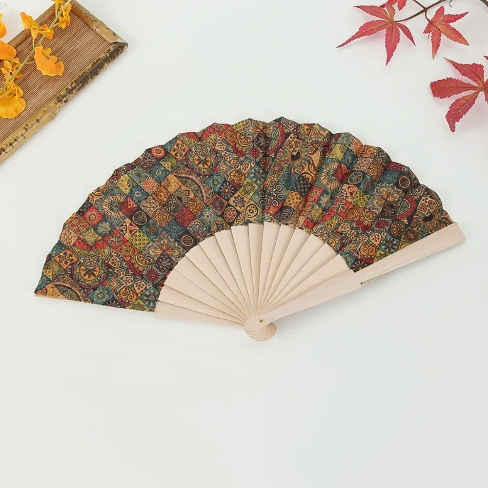 Vintage Bohemian Style Cork Folding Fan Props Graft Gift Hand Held Fan Home Decor Wooden Folding Fan