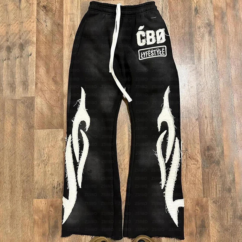 Washed letter printed pants, European and American punk dark hip-hop 2025 new fashion casual men's and women's pants