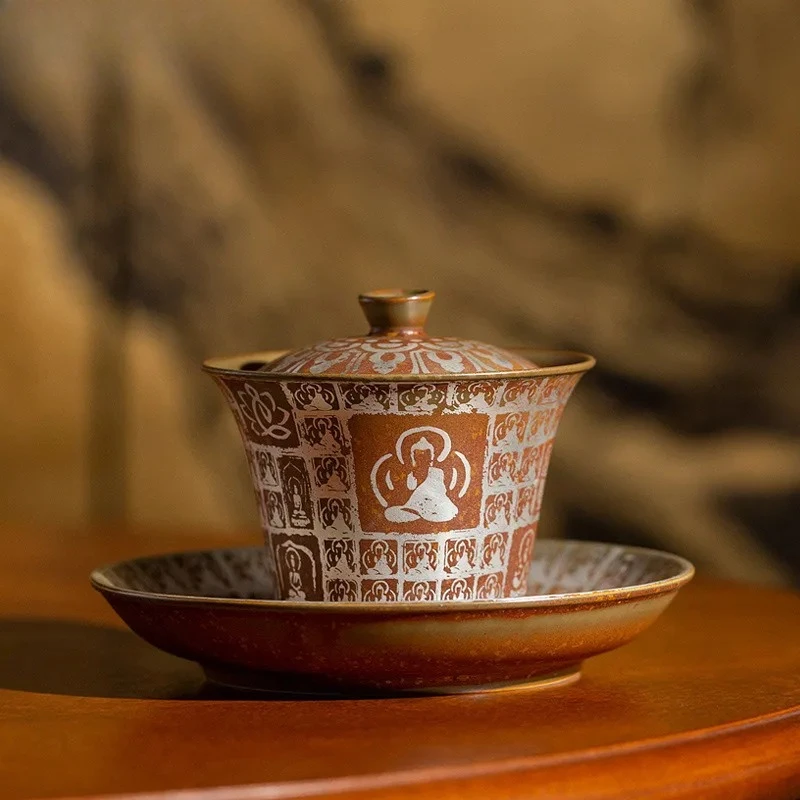 

150 мл Dunhuang Thousand Buddhas Gaiwan креативная противоожоговая чайная чаша с крышкой, набор крышек, чаша для заваривания чая, подарок для кафе