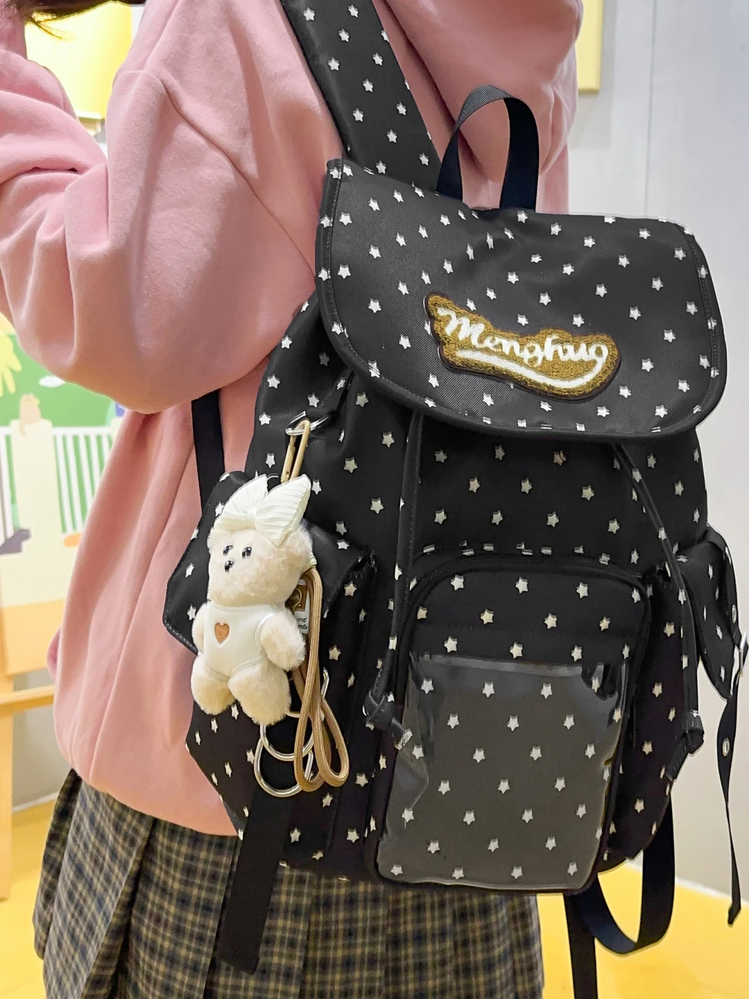 حقيبة ظهر أصلية يومية على طراز الكلية حقيبة كروس شفافة في الحرم الجامعي حقيبة ذات سعة كبيرة للسيدات