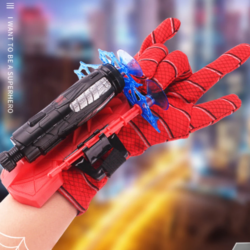 New for spiderman  Anime Figure Figures Kawaii Kids Plastic Role Play Gloves Launcher Set Wrist Toy Set