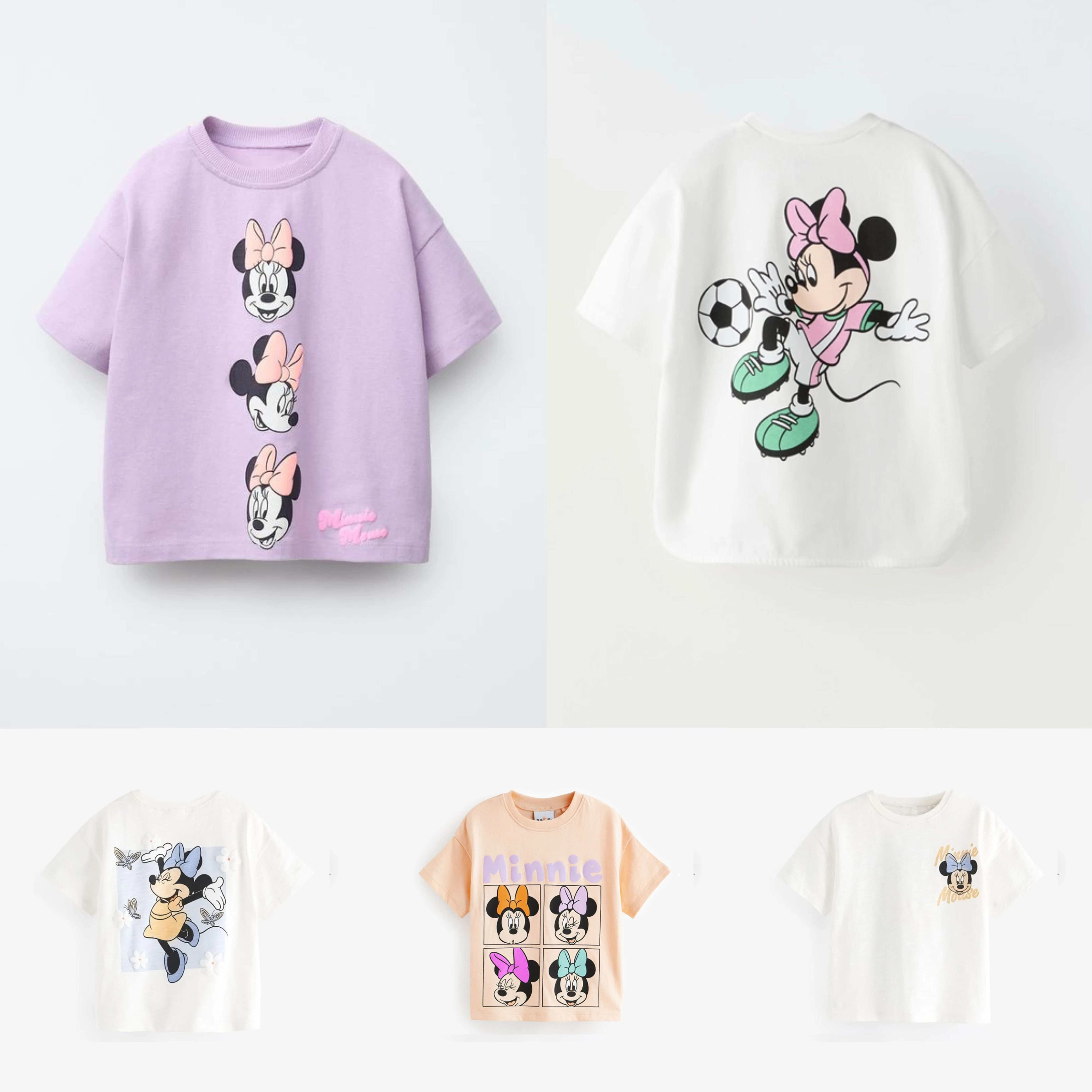 

Minnie Print Tshirt Summer Girls Clothing Short Sleeve Round Neck Base Shirt Thin Cotton Loose Costume Simple Versatile Tees