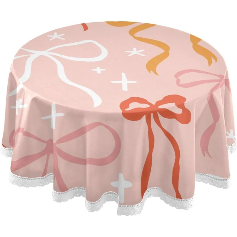 

Круглая скатерть с мультяшным бантом, 60-дюймовая скатерть, кружевная протираемая моющаяся крышка стола для кухни и столовой, патио, вечеринки, кафе