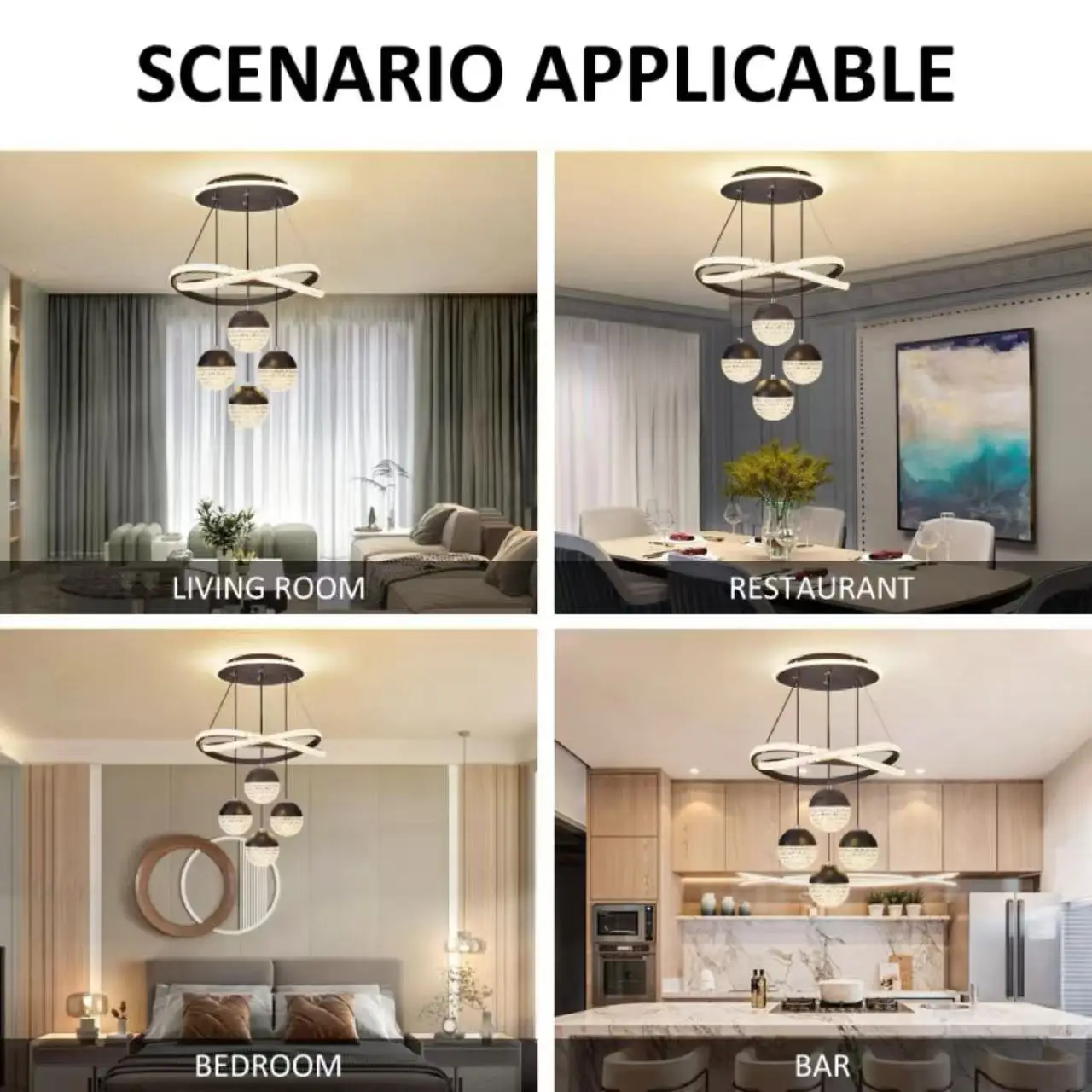 الثريات الحديثة LED 3-Color عكس الضوء سقف معلق ضوء الارتفاع قابل للتعديل لغرفة الطعام غرفة نوم غرفة المعيشة أسود