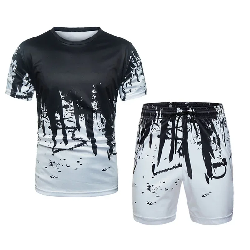 Europe and The United States Men's Printed Short-sleeved Shorts Set Summer Explosive Fashion Sports Camouflage Leisure Suit