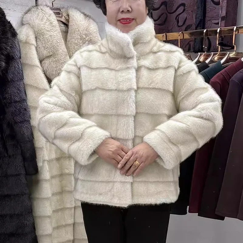 

High-End Young Mom Stand Collar Mink Fur Jaet Women's Small Size 40-50 Years Old Fur Outerwear Trendy Loose Fit Commute