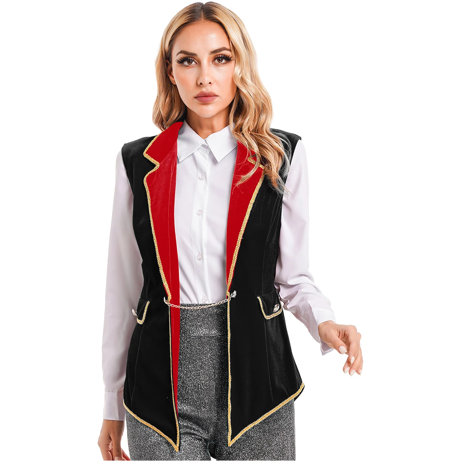 

Womens Circus Ringmaster Cosplay Costume Tassel Jacket Velvet Tailcoat Magician Style Vintage Showman Halloween Dress Up Outfit