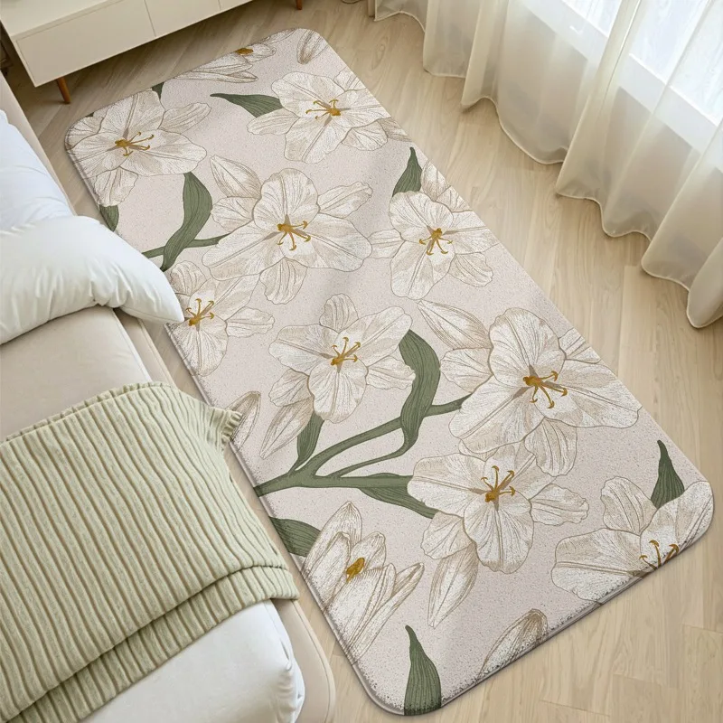 

2025 New Model Small Fresh Flowers Living Room Sofa Long Carpet Bedroom Bedside Mat Anti Slip Mat Imitation Cashmere Foot Mat