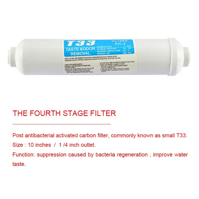 ATWFS 4 Stage Water Filter System Cartridge Purifier 10\'\' Cotton Filiter Activated Carbon Filter T33 for Reverse Osmosis