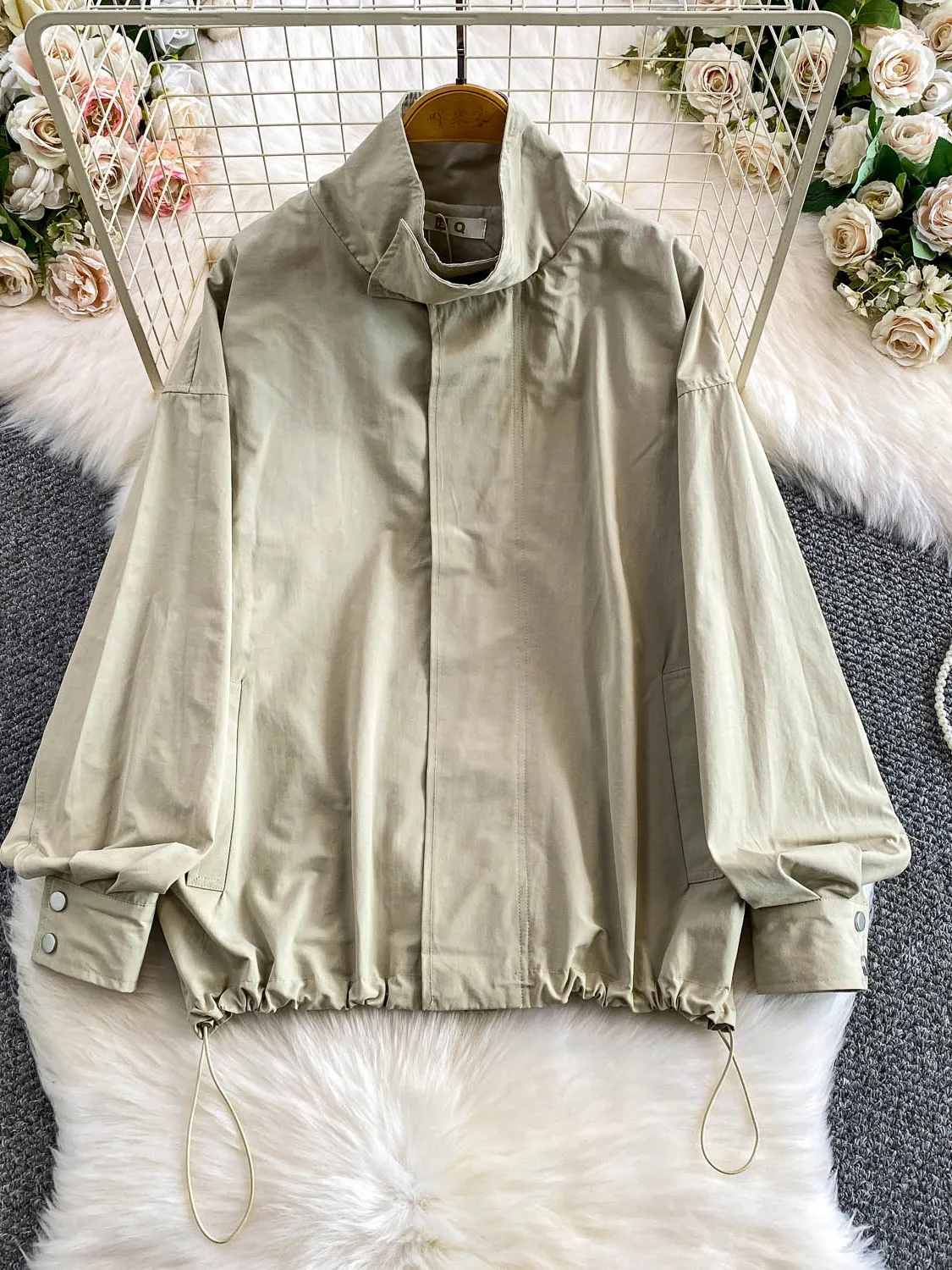 

Sun Protection Casual Long Sve Turn-down Collar Women's irt Autumn Winter Loose Dstring Windbreaker Coat Korean Sle