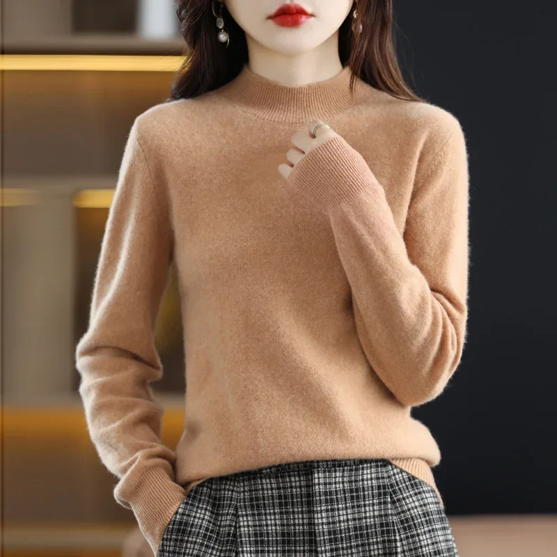 Women Sweater Long Sleeve Mock Neck Warm Winter Basic Knitted Pullovers Solid Loose Knitwear Casual Korean Fashion Jumper 2024