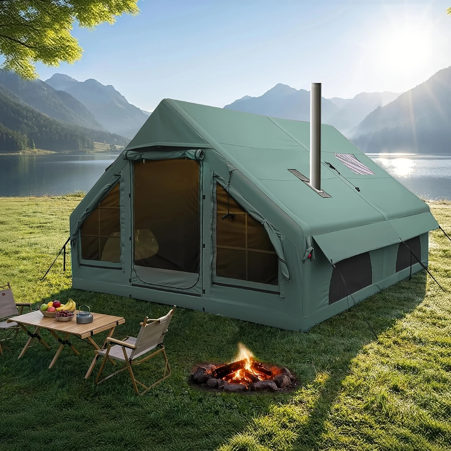 Outdoor Adventure Tent - เต็นท์แคมป์ปิ้งเป่าลมติดตั้งง่ายพร้อมปั๊มมือ เต็นท์เป่าลมกันลมสำหรับการผจญภัยกลางแจ้ง