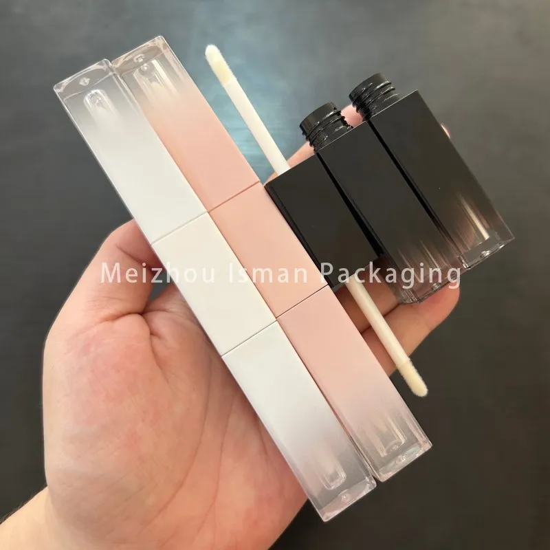 

50Pcs square 6ml gradient pink black lipgloss tubes refillable double empty lip gloss containers makeup tube with brush