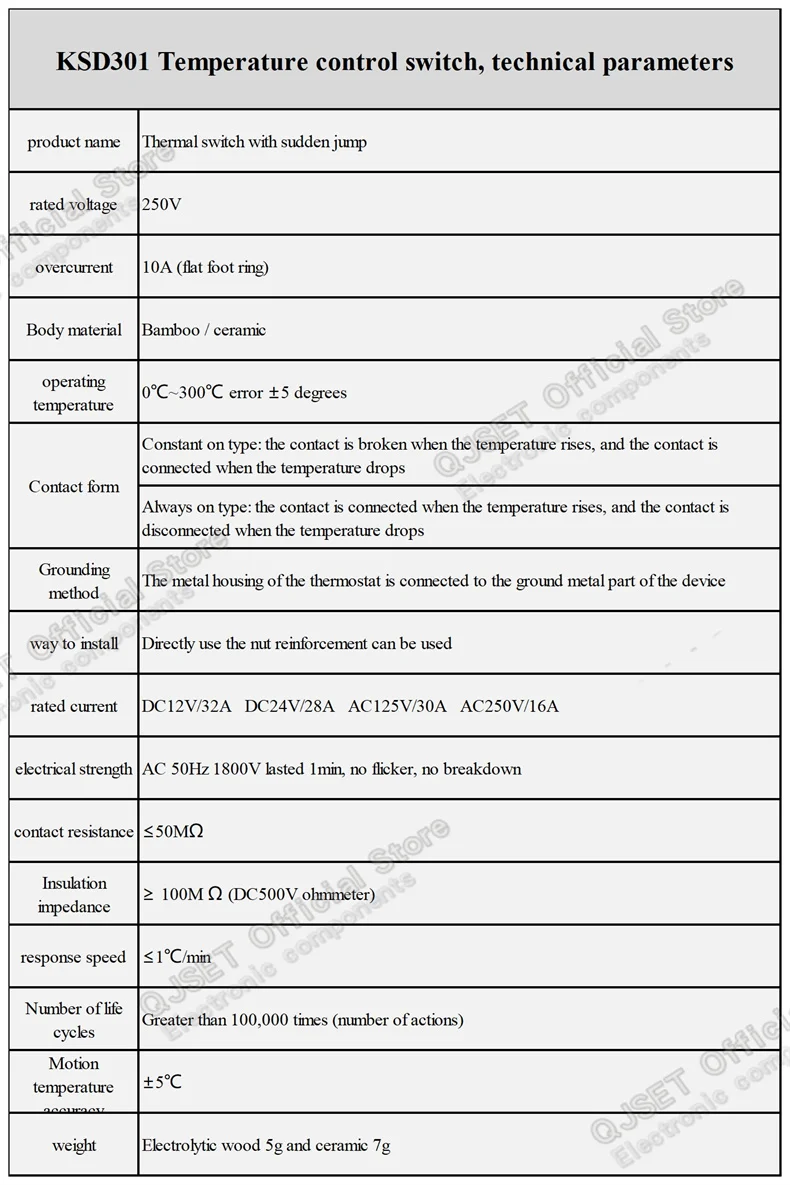 1 Stück KSD301 10A 250V 40-300 Grad Normalerweise Geschlossener Normalerweise Offener Temperaturregelschalter Thermostat 45 ℃ 80 ℃ 85 ℃ 95 ℃ 100 ℃ 180 ℃ – Detail 3