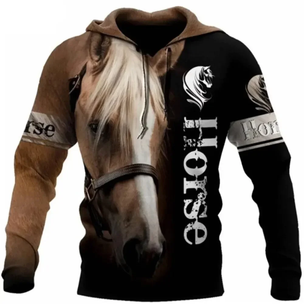 

Fashionable Men's Hoodie with Animal Horse Pattern 3D Printed Riding Hoodie Retro Sports Top Long Sleeved Autumn Outdoor Hoodie