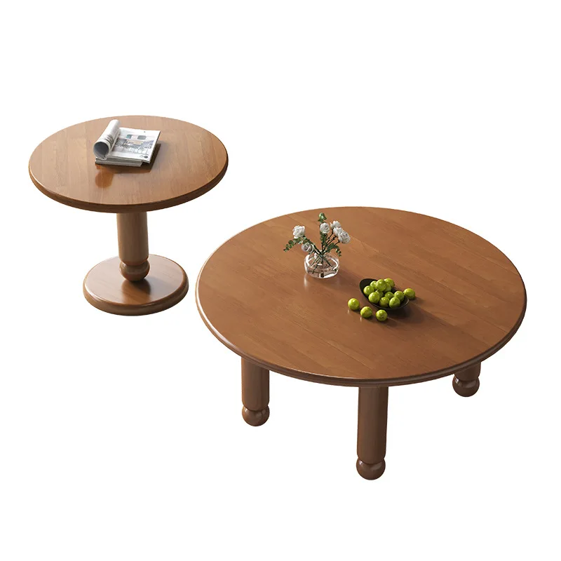Nordic solid wood coffee table small apartment tea side table rubber wood round coffee iving room sofa small side