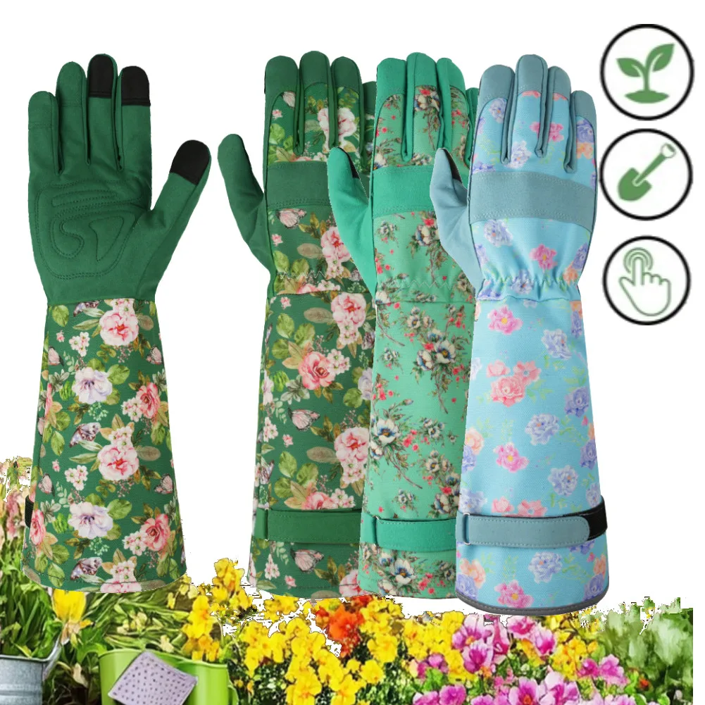 Luvas de jardinagem de manga comprida para mulheres, duráveis, respiráveis, confortáveis, à prova de espinhos, para jardim, quintal de rosas e proteção de trabalho ao ar livre