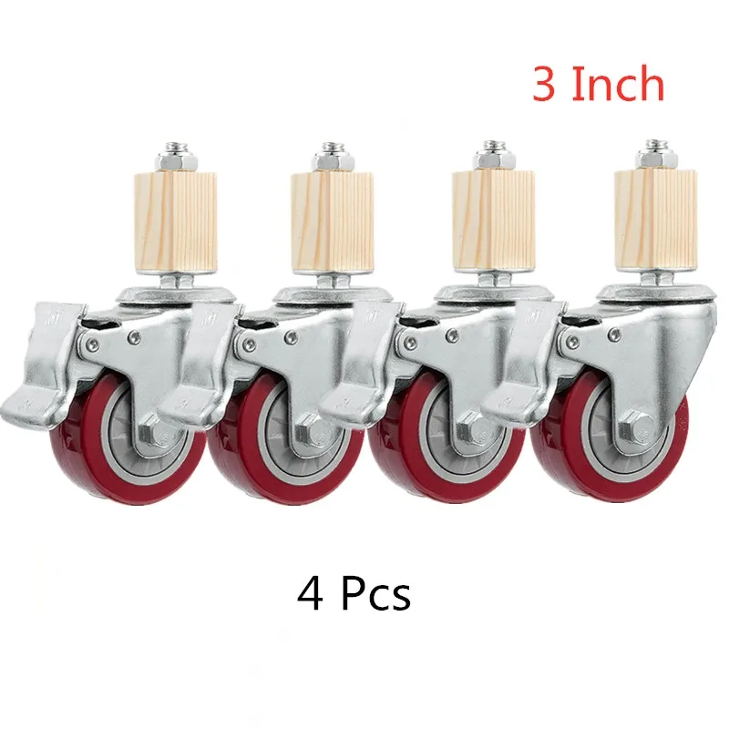 (4 Packs) 4 Inch Caster 30mm Square Tube Stainless Steel Furniture Leg Iron With Brake Universal Wheel