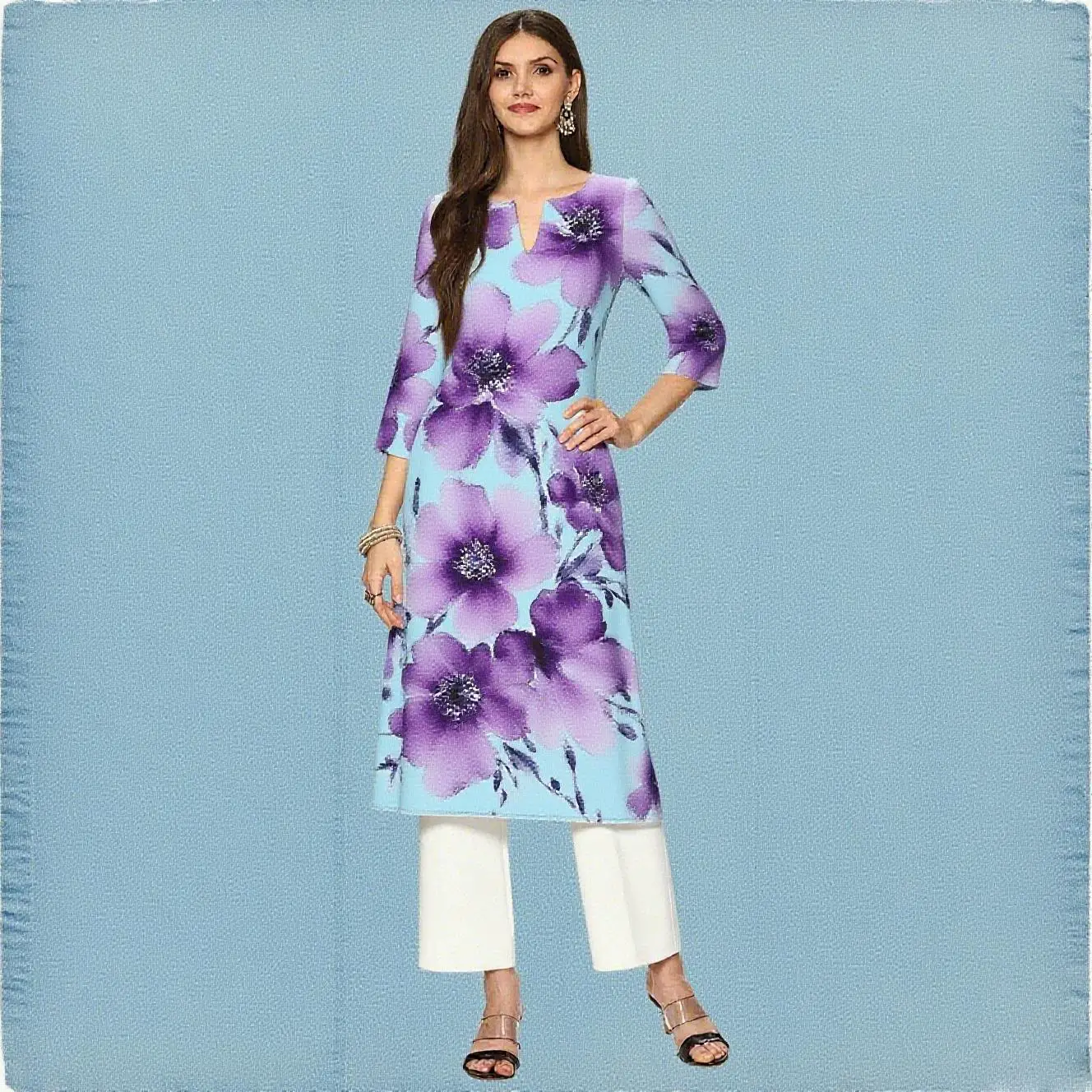 Abito musulmano Kurt Abito da donna alla moda ed elegante a tubo dritto casual girocollo con motivo floreale colorato Abiti Lunghi