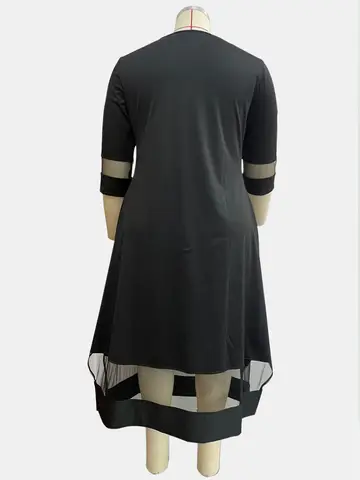 गिब्सी प्लस साइज़ काला कंट्रास्ट मेश स्प्लिसिंग लंबी ड्रेस महिलाओं के लिए ग्रीष्मकालीन ओ-नेक 3/4 स्लीव इलास्टिक बुना हुआ सुरुचिपूर्ण ए-लाइन ड्रेस 8 best sales प्लस साइज़ औपचारिक पोशाक - №7