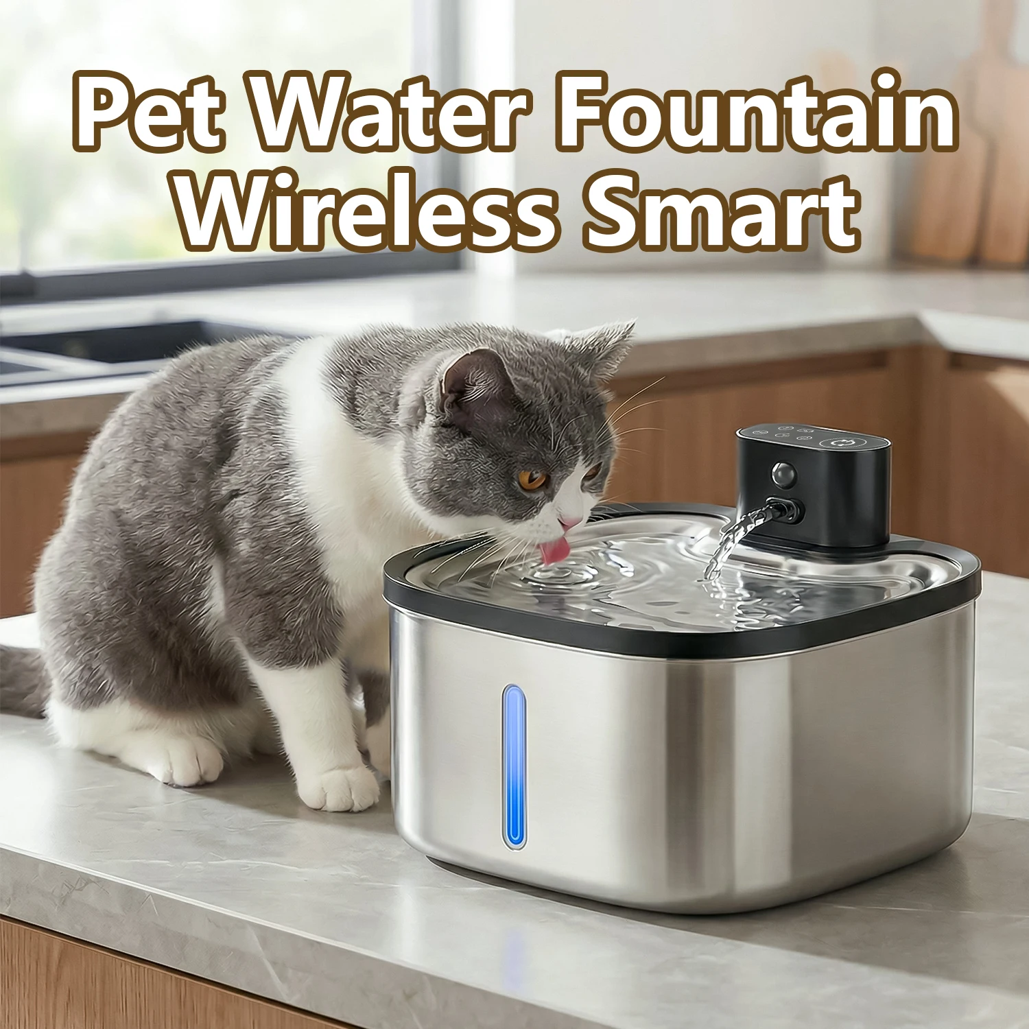 Distributeur d'eau intelligent sans fil pour chat, 3,5 l, en acier inoxydable, pour animaux de compagnie, 4000mAh, Rechargeable avec fenêtre, fontaine d'eau pour chat
