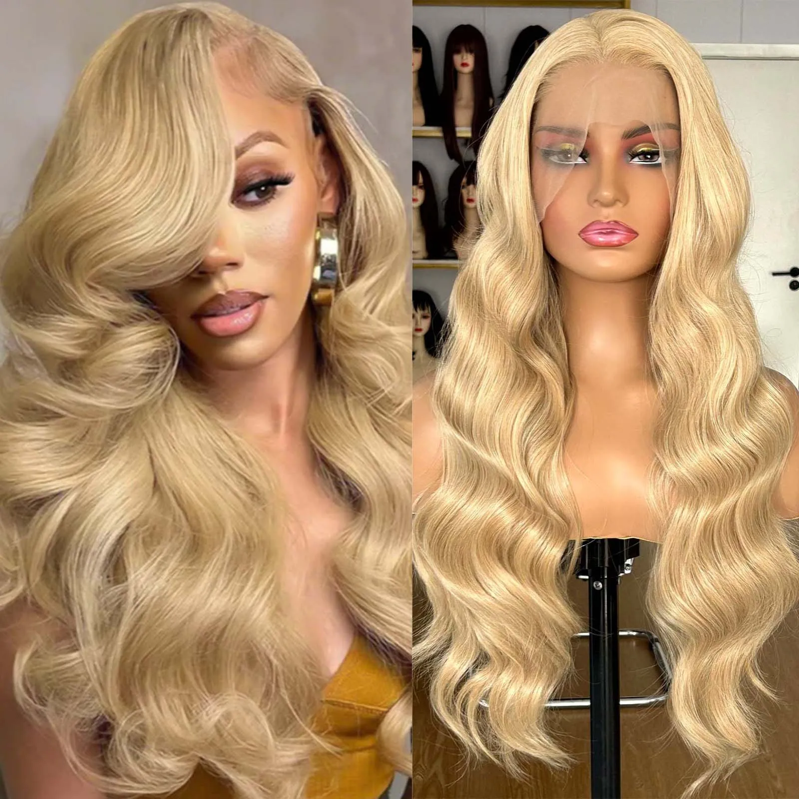 

Blonde Highlight Wig Long Wavy Synthetic Lace Front Wig Loose Deep Wave Honey Blonde Colored Hair 13X4 Frontal Wigs for Women