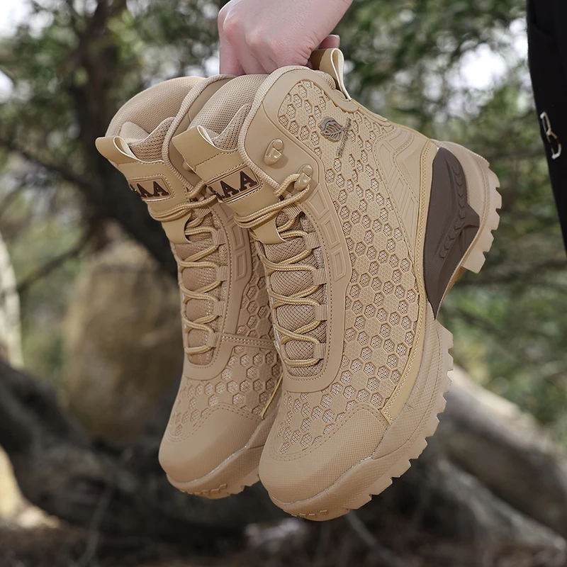 Men's Military Tactical Boots Army Boots Men Side Zipper Military Boots Men Anti-Slip Ankle Boots Work Safety Shoes Hiking Shoes
