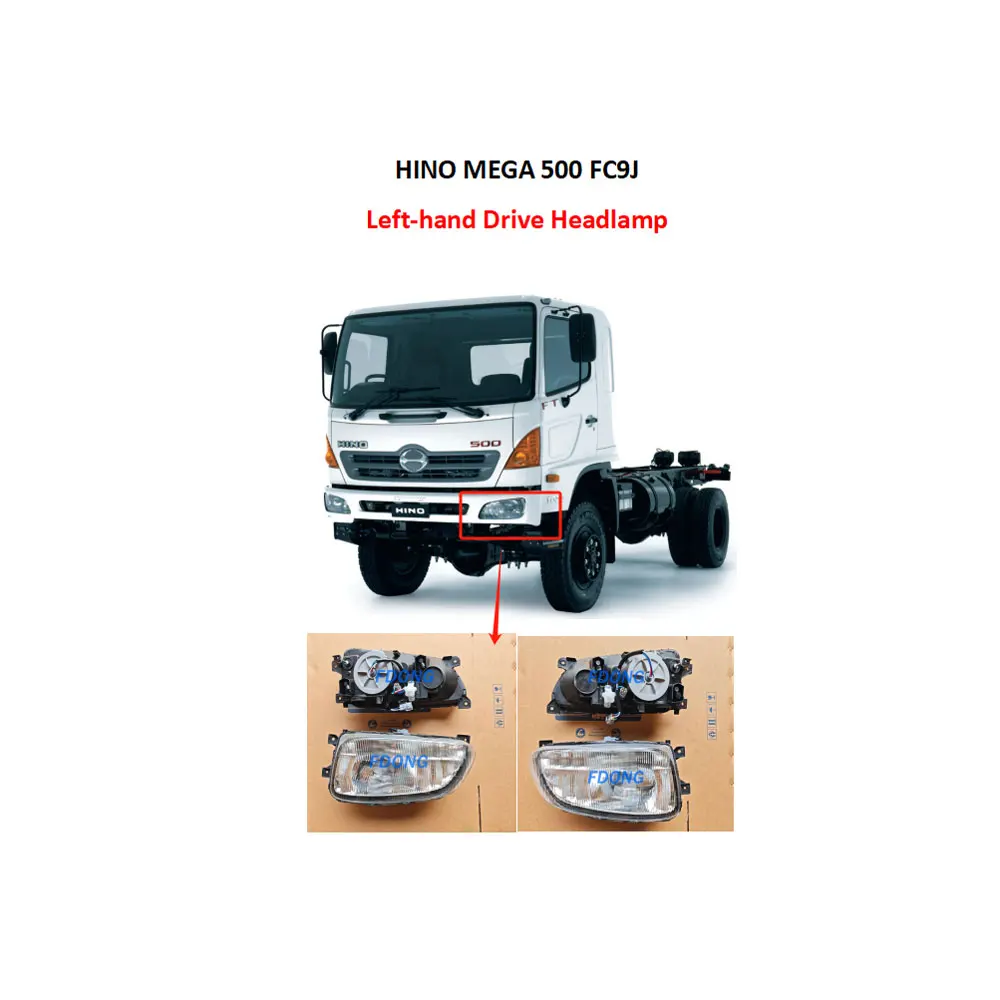 FDONG Left-hand Drive  Headlamp Car Maual Front Head Light Headlight UV Protection + Hardening 1 Pcs for HINO MEGA 500 FC9J