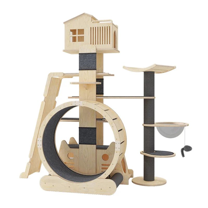 

All solid wood cat climbing frame Tongtian pillar tree integrated scratching board sisal luxury jumping platform villa