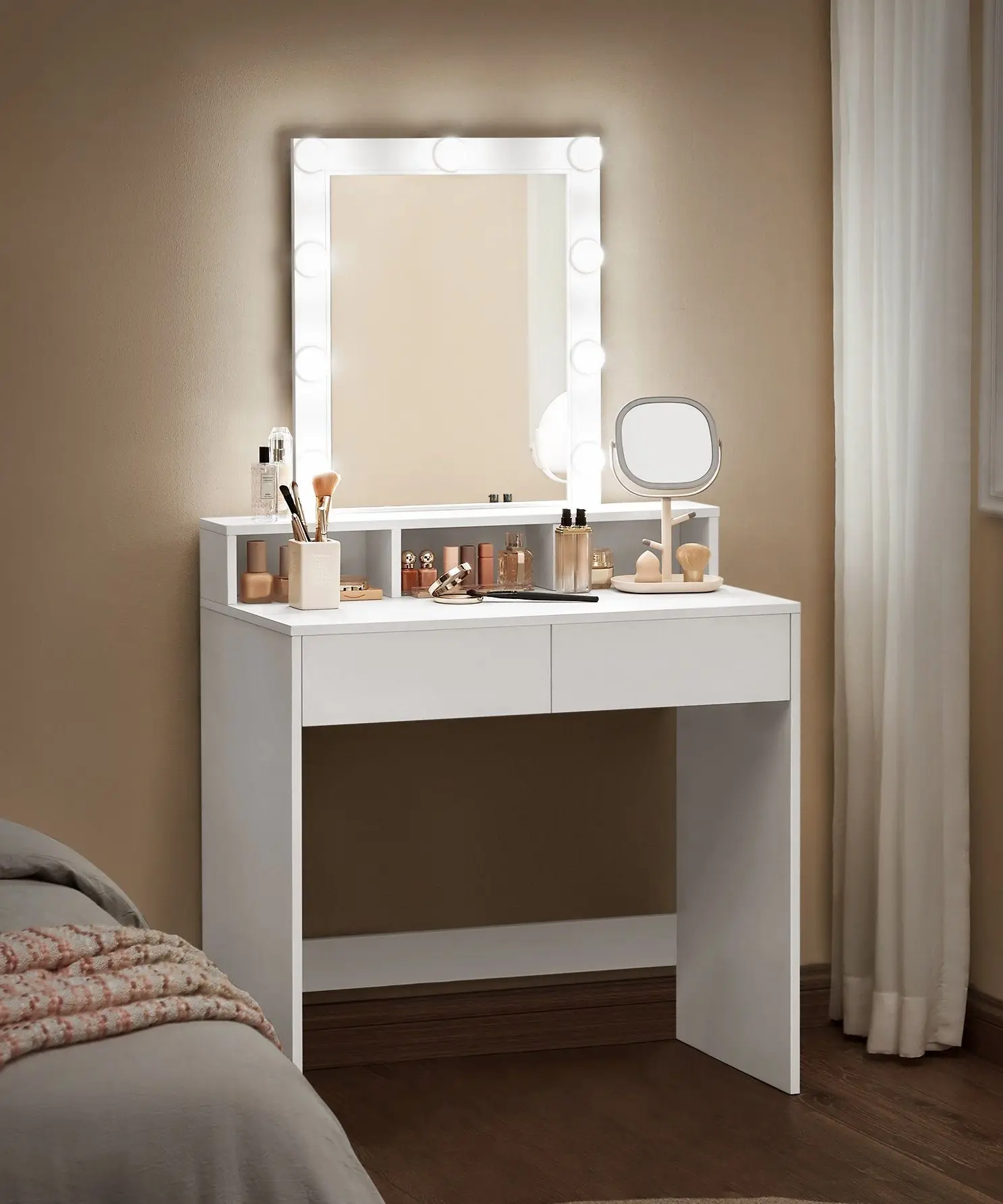 VASAGLE dressing table, with LED lighting, adjustable brightness, modern