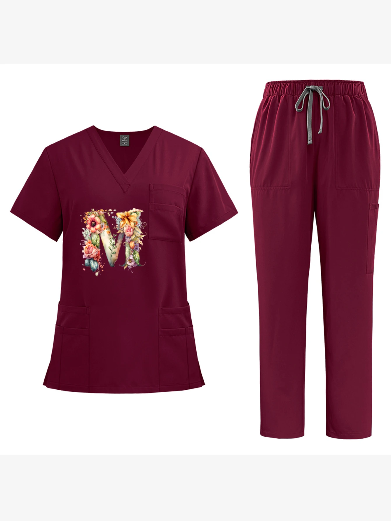 브이넥 반팔 웨이터 세트 유니섹스 케이터링 작업복 구김 방지 세탁 가능 다용도 포켓 서비스 유니폼