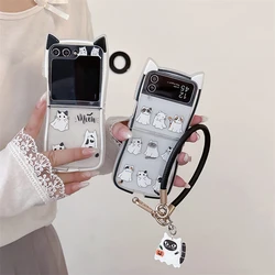 Funny Halloween Ghost Cat Phone Case For Samsung Galaxy Z Flip 6 5 4 3 Flip4 Flip5 Flip6 5G Cover with Hand Strap Silicone Cases