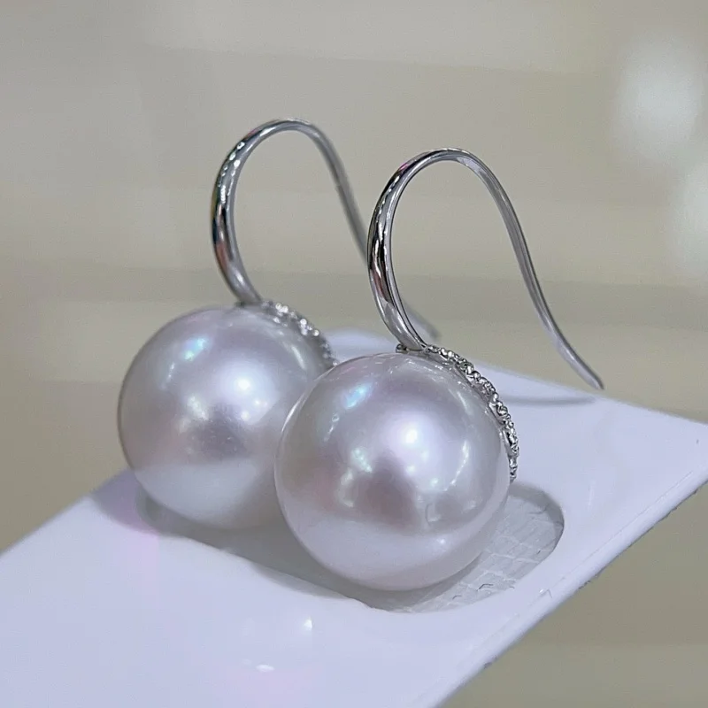 

SGARIT Jewelry Classic Natural Big pearl 12-13mm 18k Gold Earring White Round Pearl Stud for Women Fashion Birthday Gift SE45