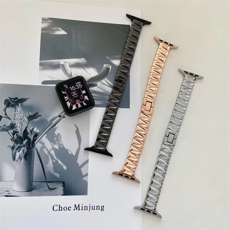 Geometric Pattern Stainless Steel Strap for Apple Watch Series 7 6 5 4 SE 3 2 Woman Metal Watch Wristband for iWatch smart watch