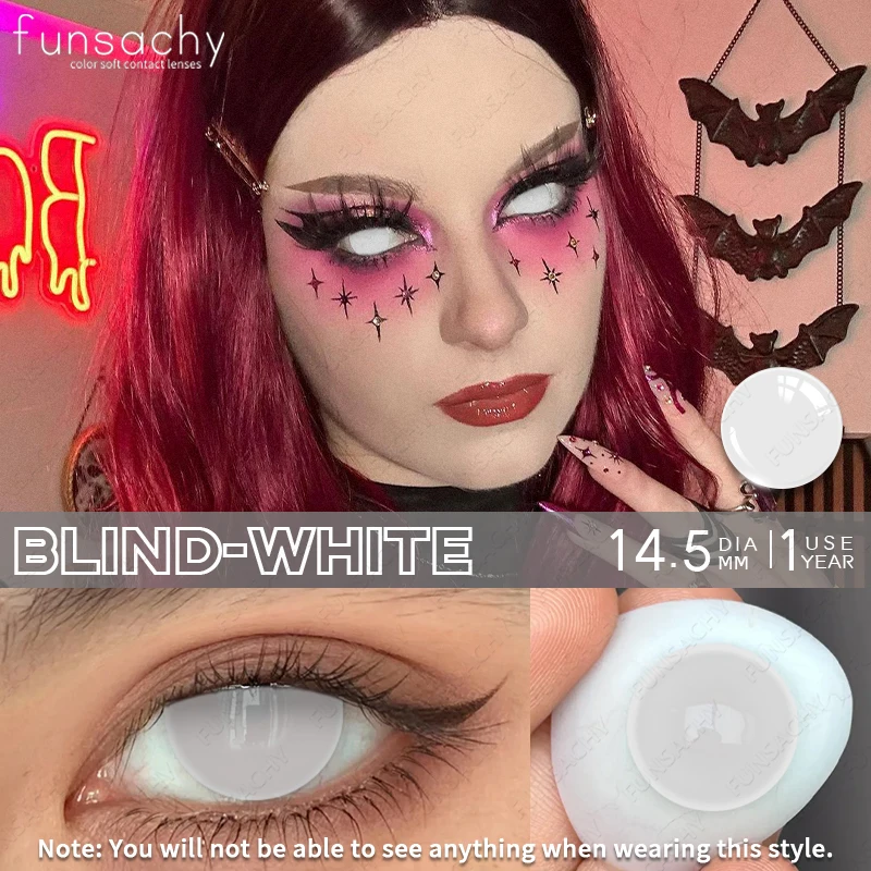 FUNSACHY Cosplay Blind Black Lenses Anime White Eye Color Lens Halloween Vampire Lenses Cosmetic Colorful Multicontacts Red Lens