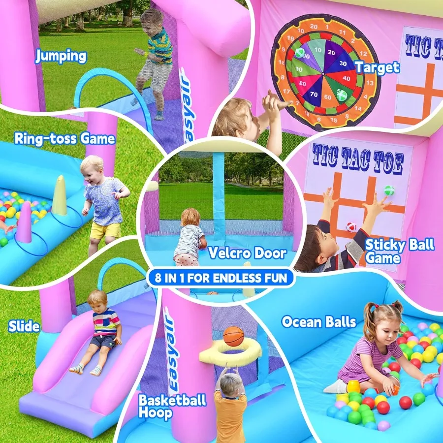 منزل ترتد قابل للنفخ للأعمار من 310 تتميز بقلعة نطاطة 123 لتر × 110 مع حلقة حفر كرة سلة منزلق لمنطقة القفز #2