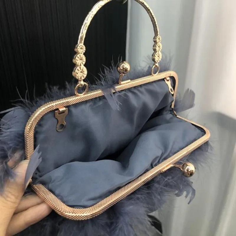 Designer Luxury Turkey feather Party Evening Clutch Bag Women Wedding Purses and Handbags  Shoulder pearl Chain Shoulder Bag