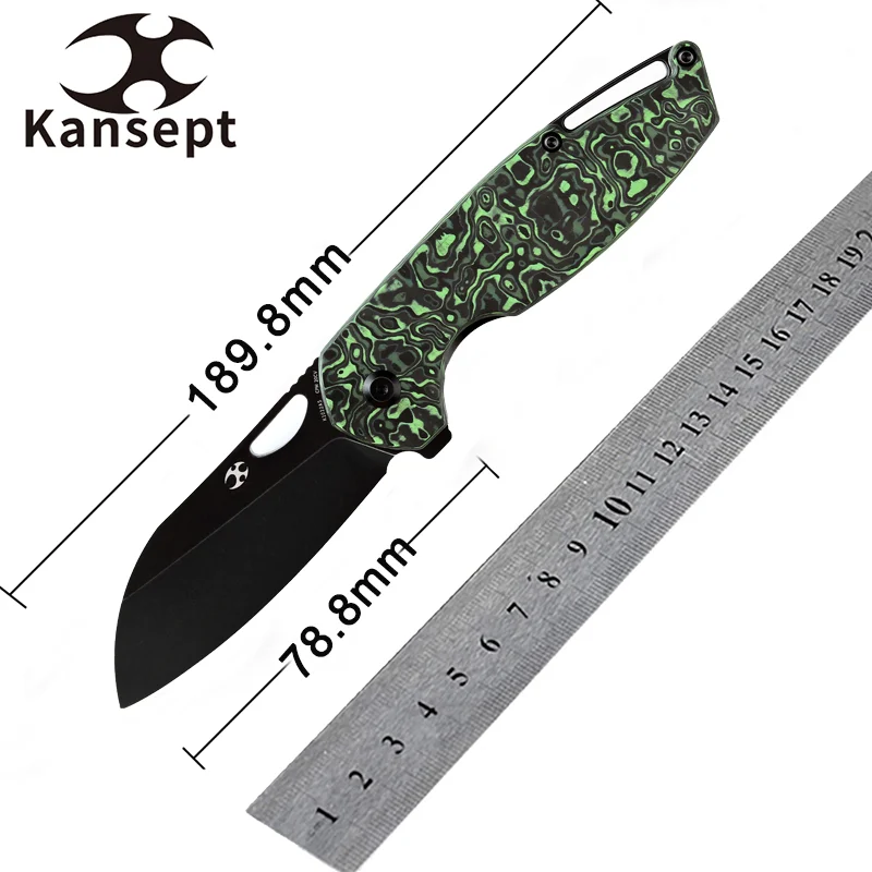 

Kansept Folding Knives Model 6 K1022A5 Black Stonewashed CPM 20CV with Green Carbon Fiber Handle for Camping Hunting EDC Carry