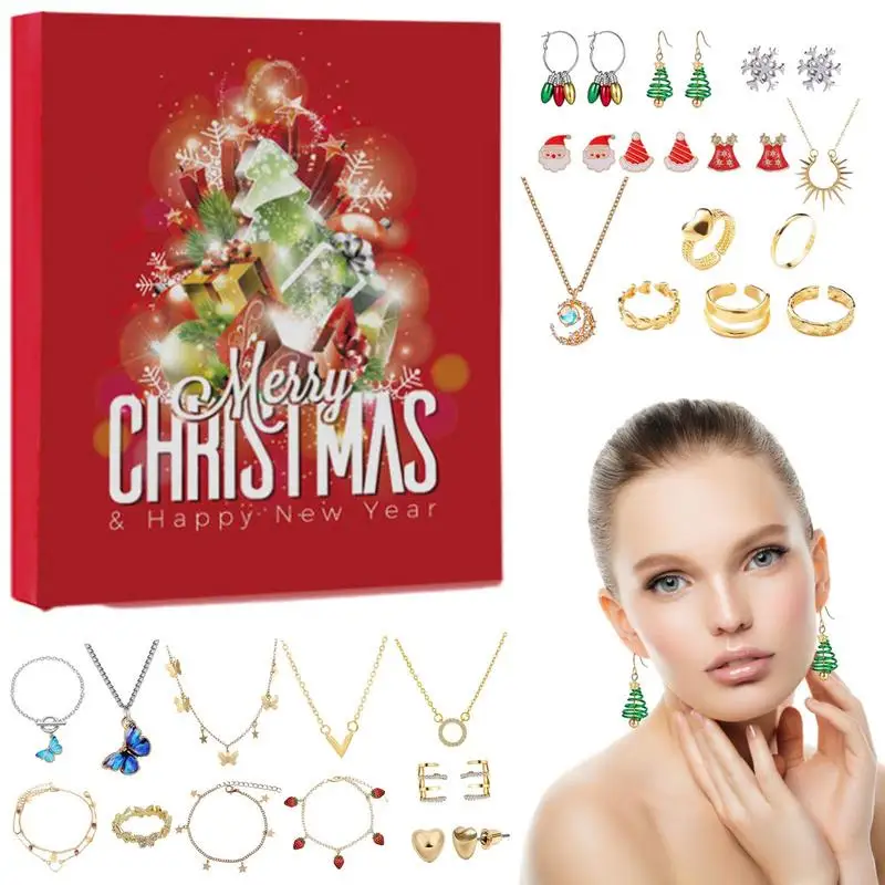 Weihnachten Countdown Kalender Weihnachten Countdown Advents kalender Schmucks cha tulle 8 Ohrringe 6 Ringe 6 Halsketten 4 Armbänder Strumpf