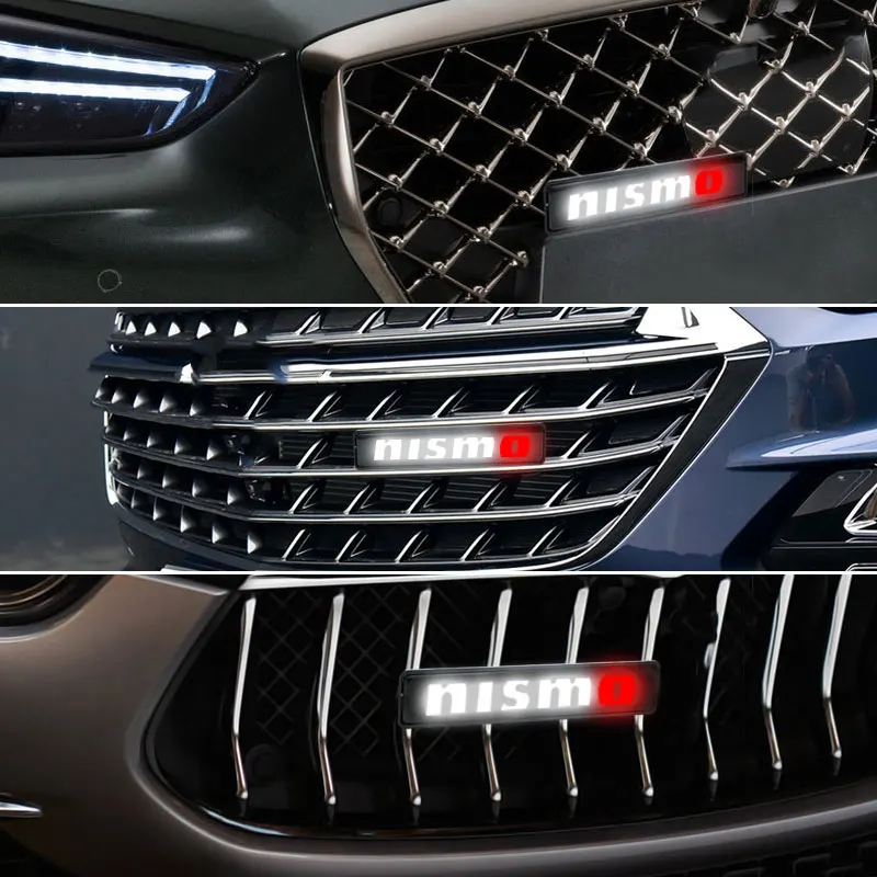 LEDフロントフードグリルエンブレムバッジ装飾カーライト 日産ニスモ ジューク ティーダ ティアナ GTR 350Z 370Z 240SX フェアレディ スカイライン用