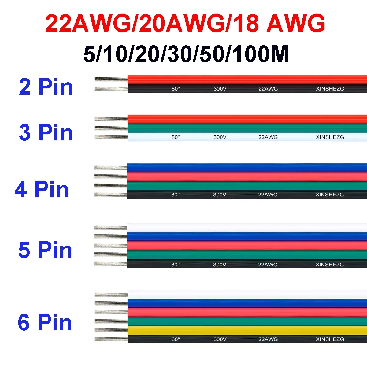 UL2468 Tinned Copper Wire 2 3 4 5 6 Pin Flexible 12V Electrical Wire For 3528 5050 WS2811 WS2812B RGB RGBW RGBWW LED Strip Auto