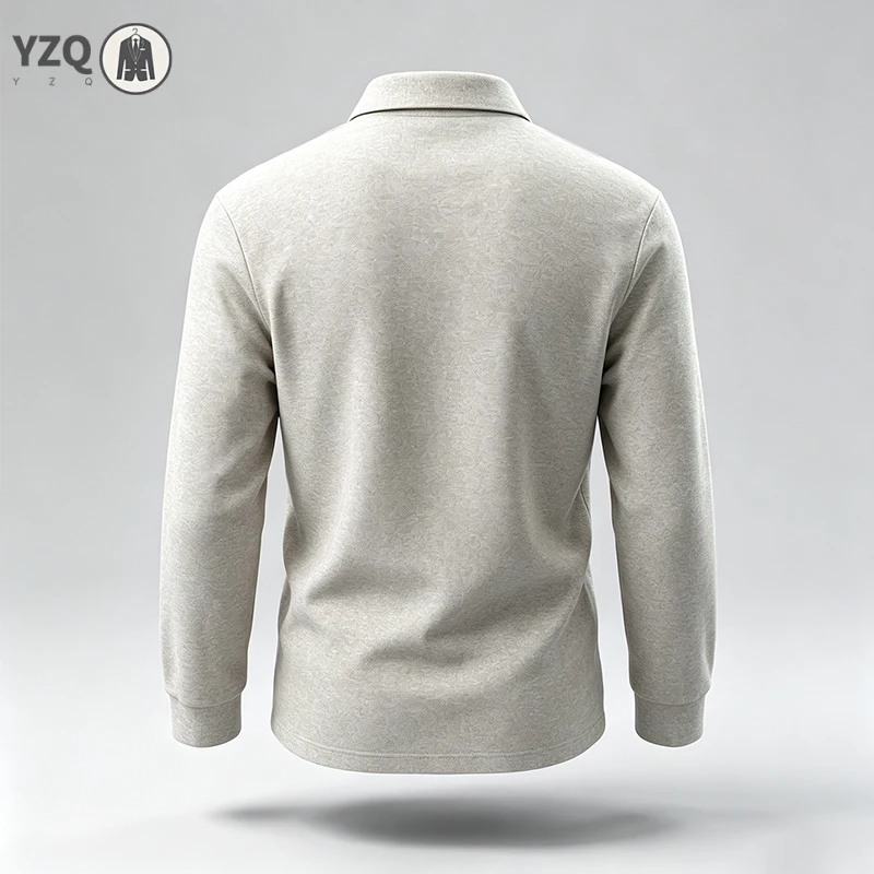Male Casual Long Sleeve Polo Top Stretch Comfortable Fabric Button Detail Minimal Logo All Match Spring Autumn Apparel